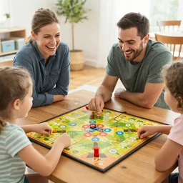 family playing board games laughing