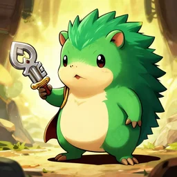 green hedgehog , a video game JRPG villain, epic key art illustrated by Tetsuya Normura
