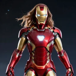 photorealistic art of gal gadot as iron man, dynamic lighting, space atmosphere, hyperrealism, stunning visuals