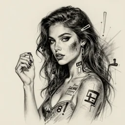 a sketch, ultra detailed, attractive, magic, beautiful woman, surreal, in style of jean - michel basquiat, trending on artstation