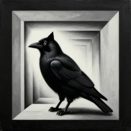 a simple crow-like cat painting by Android Jones and M. C. Escher collaboration, futurist, digital art, dramatic lighting