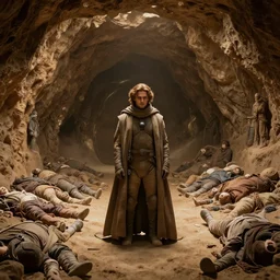 A still from the movie dune (2021) of a cave made of bodies