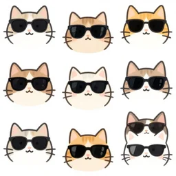 pattern made of several repeating cats wearing sunglasses. cartoon. cute.
