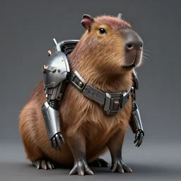 humanoid capybara wearing a cyberpunk armor, realistic, high definition, 8 k
