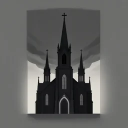 minimalist poster art design of a burning church under a demon sky