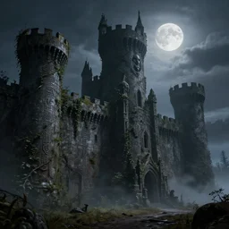 Dark Castle build on abandoned lands of death, wall of castles covered with vines and dark runes, moonlight, mist above the ground, photo realistic, unreal engine 5, highly detailed, cinematic lighting, octane render, cinematography, breathtaking and epic composition , 8k , 35 mm photography, smooth, in style of Clint Cearley and Steve Argyle ,ultrafine details, Hyperdetailed matte panting, Global Illumination