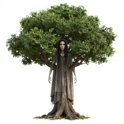 a hybrid tree woman in folk horror style