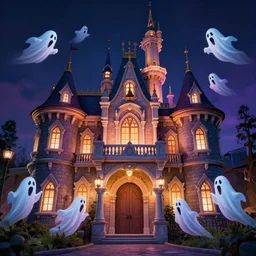 Disney Haunted Mansion building scenes, fun, spooky, singing ghosts, 4k, photorealistic, high detail, hdr, atmospheric