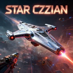 a  photo of the chrome  starship , star citizen ,landing   in  epic space battle  , haze, volume metric lighting, retracing, unreal, concept art cyperpunk video game poster design with intricate details :: magic the gathering, Battlestar Galactica, neon lighting, lens flare, rich vibrant colors, High contrast, blizzard concept artist, acrion, syd mead