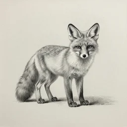 a pencil drawing of a greyacale fox, still life painting on rough gouache canvas