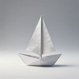 origami-style sailboat, clean 3d render, octane render, isolated on a pure white background, centered, entire object in frame, sharp focus, soft studio lighting