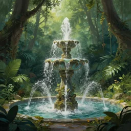 the immortality fountain in the jungle. fantasy, digital painting, hd, detailed.
