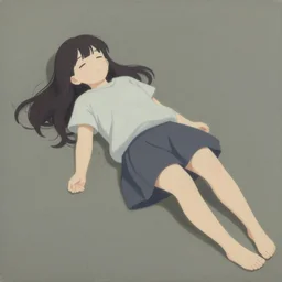a drawing of a girl laying on the ground, an ultrafine detailed painting by arent arentsz, featured on deviantart, superflat, flat shading, muted, pixiv