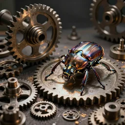 knolling cogs and machine parts and a robotic beetle dissected