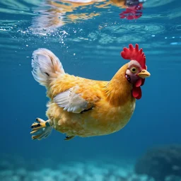 robot chicken swimming underwater