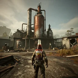 nuka cola bottling plant, atlanta in ruins post - nuclear war in fallout 4, in game screenshot