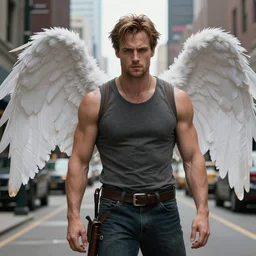 beautiful! Sam Winchester as a muscular angel starring a urban fantasy romance book cover, D&D!, fantasy style, sharp focus!, ultra detailed, art by Artgerm and Peter Andrew Jones, WLUP