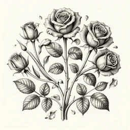 beautiful decorative classical ornament fibonacci rhythms, roses, rose petals, leaves, stems, highly detailed etching, rendered in octane