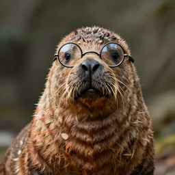 zoology portrait of a hippie walrus wearing round glasses like john lennon by ilya kuvshinov
