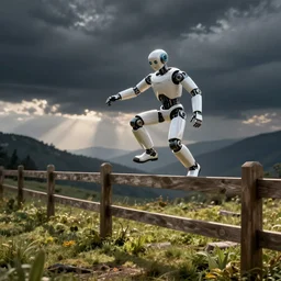 robot jumping a fence