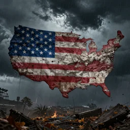 the fall of the united states, during a storm, dramatic lighting, beautiful, featured on artstation, cgsociety, behance hd