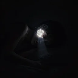 darkness..., hyperrealistic render with very extreme intricate details..., complete darkness with a single!! ray of moonlight!! on a sleeping girl's face hidden in the dark by wlop, silhouette!!, rim lighting, complete void!!
