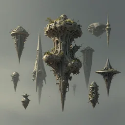 a group of strange looking structures floating in the air, concept art by daniel mijtens, cgsociety, sots art, concept art, # vfxfriday, dystopian art