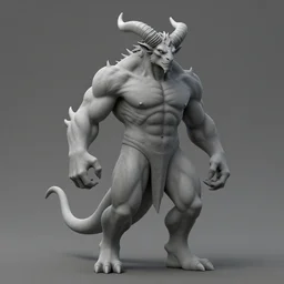 full body, grayscale, 3/4 view, three quarter view, balrog, demon, muscled, large horns, heroic pose, arms to side, hoofs, claws, long tail with horns, covered by flames, tattoo, stylized, tarot, Gustave Dore, white on black, high contrast