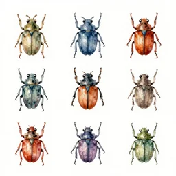 zoom background, watercolour illustration of beetles, watercolours, paint, minimalist