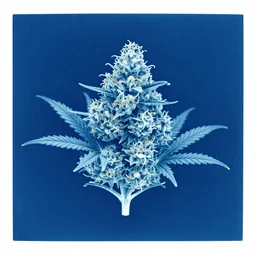 cyanotype print of a singular cannabis bud