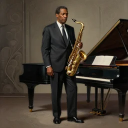 when john coltrane met mingus, a surreal drawing of extremely tall coltrane standing with his sax next to a piano, dark jazz launge, intricate, elegant, highly detailed, digital painting, artstation, concept art, smooth, sharp focus, illustration, art by wlop, mars ravelo and greg rutkowski