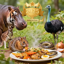 a photo of a feathered mouse potato lizard kangaroo onion hippo tiger ostrich sparrow snake cooking dinner vibrant colours award winning nature photography