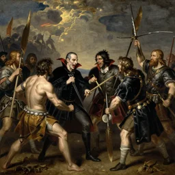 baroque painting of a war between vampires and humans, hyperdetailed, artstation, cgsociety, 8 k