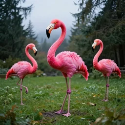spooky weird flamingo lawn monsters  at  vanvcouver,british columbia,canada