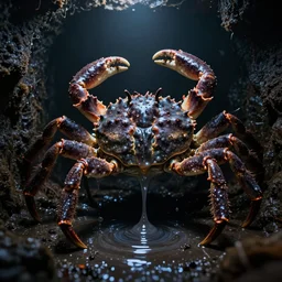a giant crab made from dark slime dripping, in the sewers, contra - luz