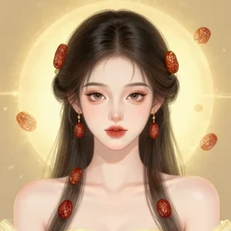 epic portrait photography beautiful goddess with golden glow background, drawing, intricate, sweet dried date fruits, symmetrical front, by amy leibowitz, wlop, jeremy lipkin, beeple, intricate, artgerm, ilya kuvshinov, golden clouds background