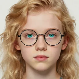 2 4 - year - old man, thin face, strawberry blond hair, turquoise eyes, round glasses, hyper realistic face, beautiful eyes, highly detailed, digital painting, smooth, sharp, beautiful face, expressive eyes, long fluffy curly blond hair, art by greg rutkowski and alex gray