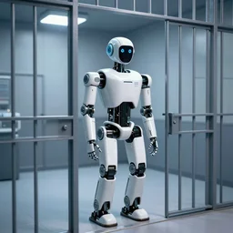 a robot kept in a modern Jail highly detailed