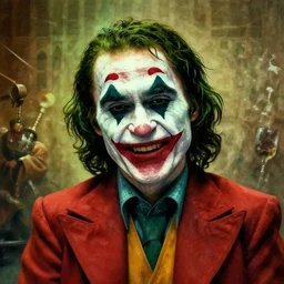 portrait of the joker, joker is laughing, joaquin phoenix as joker, drama, chaos matte painting by hieronymus bosch and zidislaw beksinsky