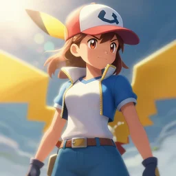 portrait of a female pokemon trainer, intricate, sharp focus, lens flare, bloom, illustration, highly detailed, digital painting, concept art, matte, art by ruan jia and wlop and greg rutkowski, masterpiece