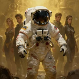 epic professional digital art of hungry astronaut, faint golden atmospheric lighting, painted, intricate, detailed, foreboding, leesha hannigan, wayne haag, reyna rochin, ignacio fernandez rios, mark ryden, iris van herpen, best on artstation, best on cgsociety, epic, stunning, gorgeous, much wow, cinematic, masterpiece