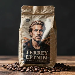A bag of coffee beans with Jeffrey Epstein depicted on the front