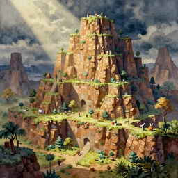 3D terraria lanscape watercolour painting beautiful