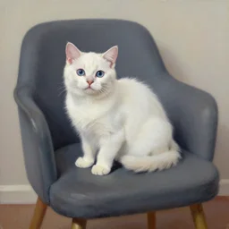tiny white cat on a amrchair, oil painting by vanessa stockard