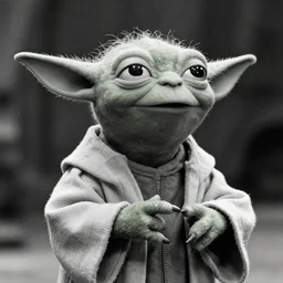 Kermit the Frog as Yoda film still from Empire strikes back detailed 4k by cecil beaton, black and white