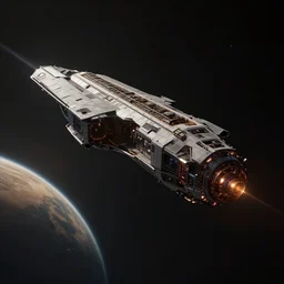 huge transportation spacecraft in space nearing a planet, dark, cyberpunk, moody, luminescent, rule of thirds, golden ratio, ambient lighting, syd mead, greg rutkowski, wlop, artgerm, artstation, highly detailed masterpiece