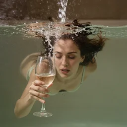 Woman drowning in a glass of wine