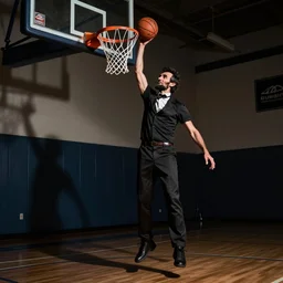 Abraham Lincoln dunking an alley-oop lob at Dunkademics