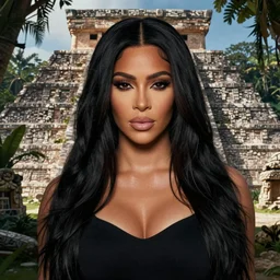 detailed portrait of kim kardashian in mayan pyramid jungle ruins by rudolf ernst, john frederick lewis, jean - leon gerome, rudolf weisse, david roberts, charles theodore frere, alfred dehodencq