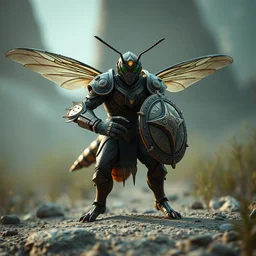 by beatriz bradaschii and danny ingrassia, visually stunning, cinematic, ultra realistic, hyper realism, 1 2 k, epic, octane render, unreal engine, vfx, maya, armored goon : weaponized wasp, quicksand elemental : beaming sidekick, wee whelp : dragon egg, alley armorsmith : shieldmaiden